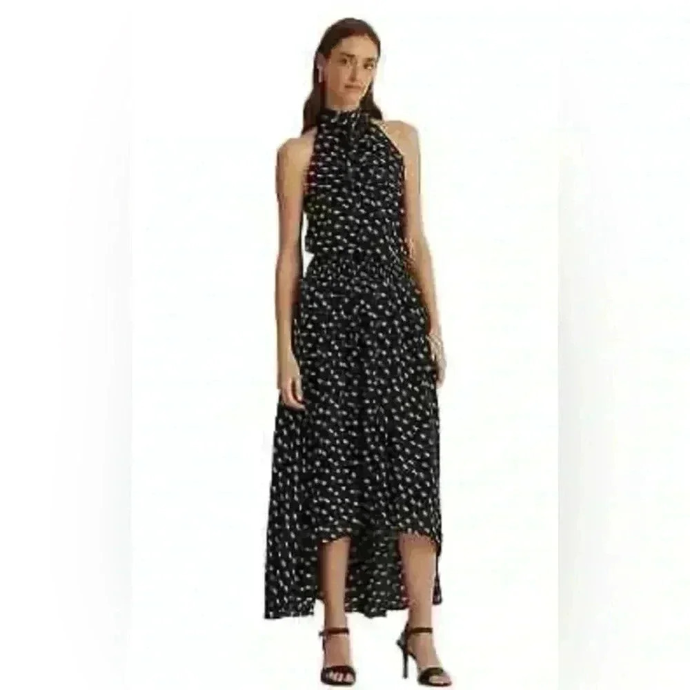 Lauren Ralph Lauren Women's Black Tie Halter Hi-Low Maxi Business US 2 Party